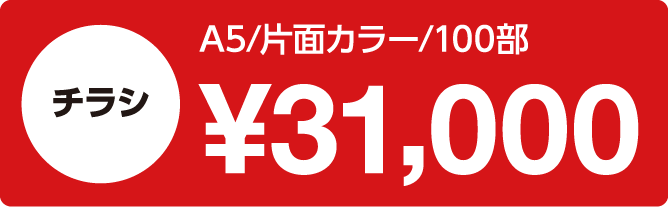                     「チラシ｜A5/片面カラー/100部：31,000円」                    